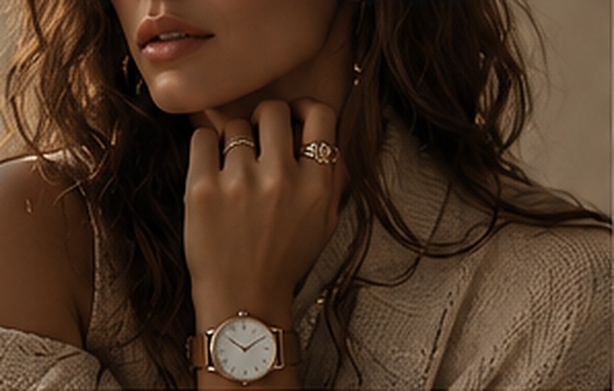 Woman wearing a minimal watch and rings